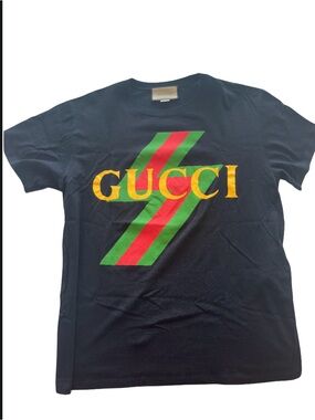 Gucci Logo Stripe T-Shirt – Black (Size M)